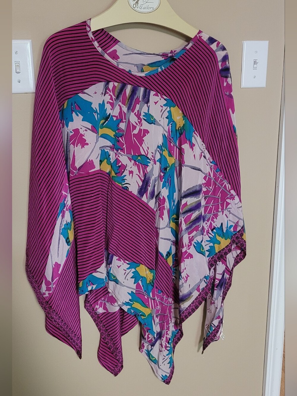 Vibrant Pink Floral & Stripe Poncho Top
